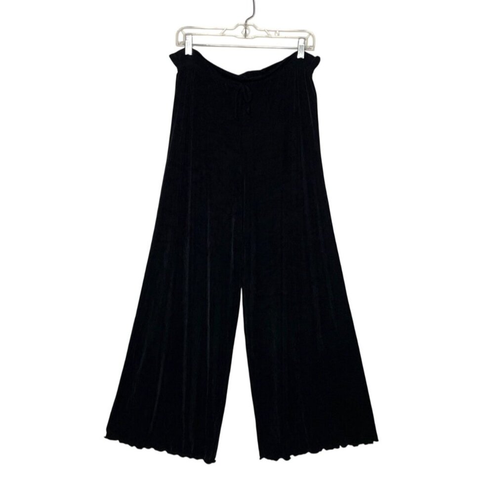 Vtg Bisou Bisou Black Wide-Leg Sheer Pants Women's M Elastic Waist Tie Detail